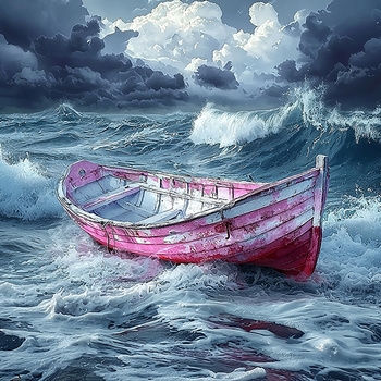 Panel łódź na wzburzonym morzu wx49