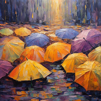 Panel kolorowe parasolki w uliczce, obraz