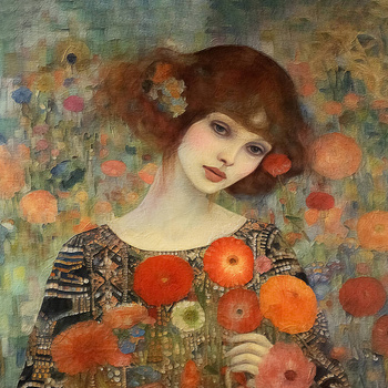 Panel kobieta w stylu Klimta w kwiatach wl113