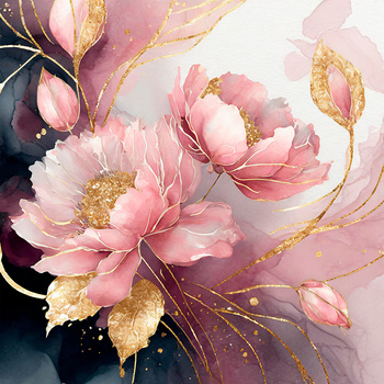 Panel kwiaty piwonie malowane złotem wr214