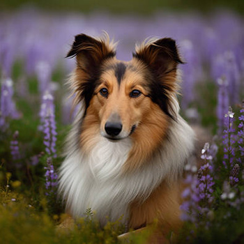 Panel pies Owczarek szetlandzki na lawendowym polu wd123