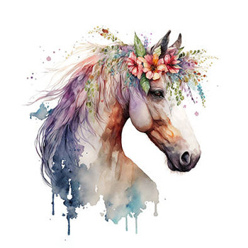 Panel koń w kwiatach akwarela wh06