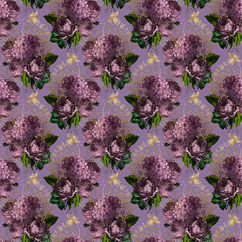 Panel złote pszczoły, róże i bez na liliowym wo23