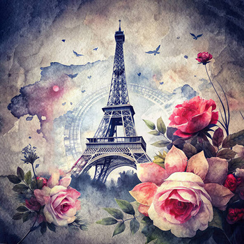 Panel Paryż wieża Eiffel i róże wtr21
