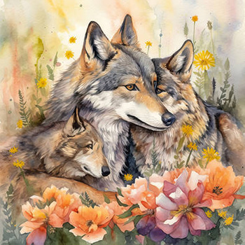 Panel wilki i kwiaty wf22