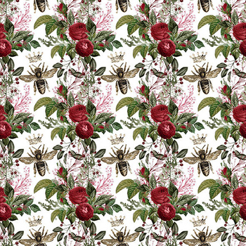 Panel królowe pszczół i róże na białym wo28