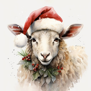 Panel świąteczne zwierzaki, baranek w mikołajowej czapce