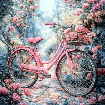 Panel różowy rower w kwiatach wa55