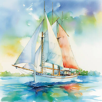 Panel żaglowiec akwarela wx28
