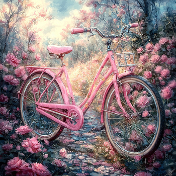 Panel różowy rower w kwiatach wa54