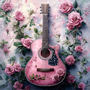 Panel kolory muzyki, różowa gitara i róże wmz27