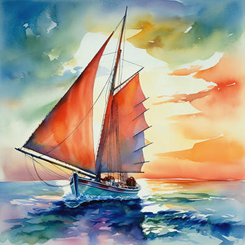 Panel żaglowiec akwarela wx30
