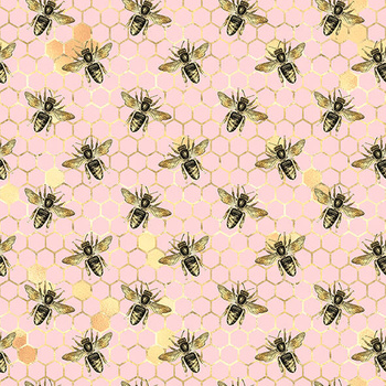 Panel złoty plaster miodu i pszczoły na różowym wo33