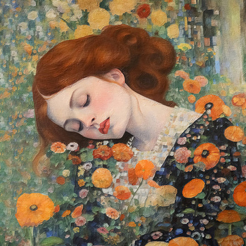 Panel kobieta w stylu Klimta w kwiatach wl116