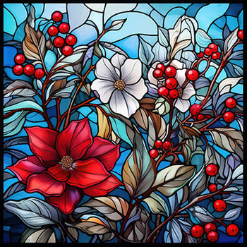 Panel kwiaty gwiazda betlejemska witraż
