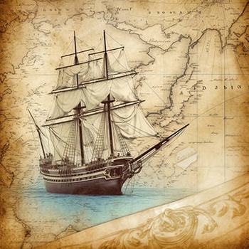 Panel żaglowiec i stara mapa vintage wx13