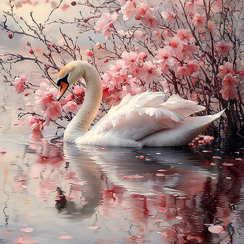 Panel ptak łabędź pływający wśród kwiatów wb135