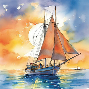 Panel żaglowiec akwarela wx23