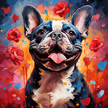 Panel pies buldog francuski i serduszka wd144