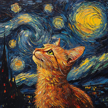 Panel rudy kot w gwieździstą noc (a la Vincent van Gogh) wk258