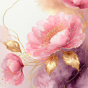 Panel kwiaty piwonie malowane złotem wr222