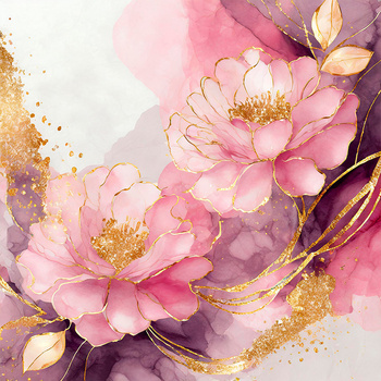 Panel kwiaty piwonie malowane złotem wr217