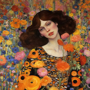 Panel kobieta w stylu Klimta w kwiatach wl119