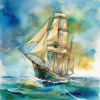 Panel żaglowiec akwarela wx31