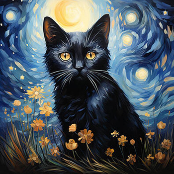 Panel czarny kot w gwiaździstą noc wk155