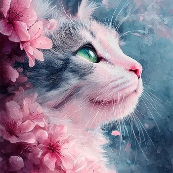 Panel śliczna koteczka w kwiatach wk263