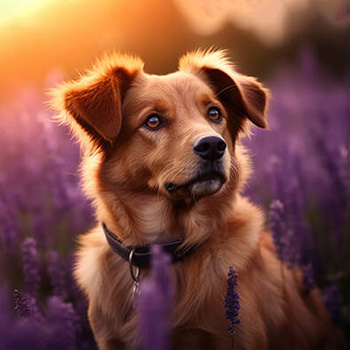 Panel pies wśród kwiatów lawendy wd130