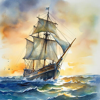 Panel żaglowiec akwarela wx34