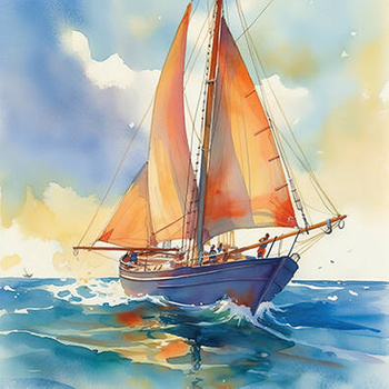 Panel żaglowiec akwarela wx29