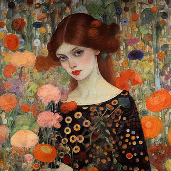 Panel kobieta w stylu Klimta w kwiatach wl114