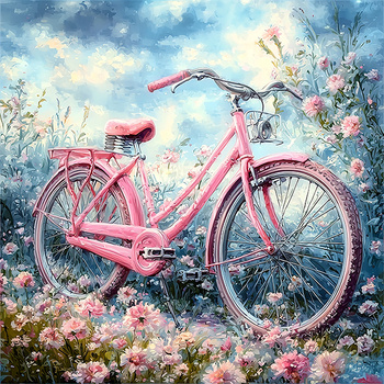 Panel różowy rower w kwiatach wa53