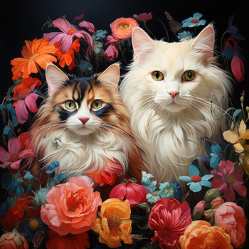 Panel koty w kwiatach wk242