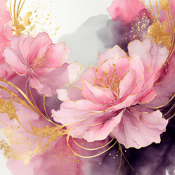 Panel kwiaty piwonie malowane złotem wr212