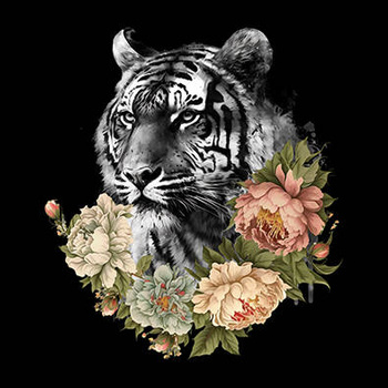 Panel czarno biały tygrys i kwiaty wf26