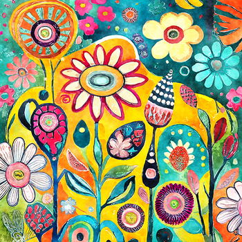 Panel kolorowe kwiaty malowane wr332