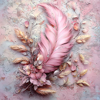 Panel kompozycja z różowym piórkiem wb133