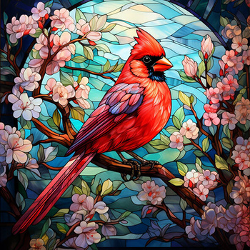Panel świąteczny, ptak czerwony kardynał, witraż