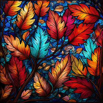 Panel liście, jesień, witraż