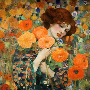 Panel kobieta w stylu Klimta w kwiatach wl108