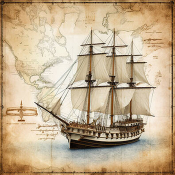 Panel żaglowiec i stara mapa vintage wx12