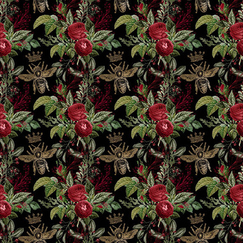 Panel królowe pszczół i róże na czarnym wo29