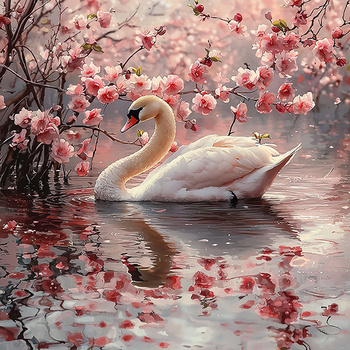 Panel ptak łabędź pływający wśród kwiatów wb136