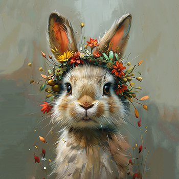 Panel królik z wiankiem kwiatowym wlk53