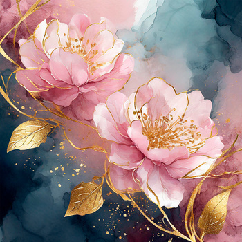 Panel kwiaty piwonie malowane złotem wr221