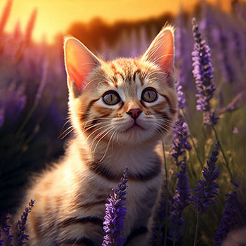 Panel kociak na polu lawendy wk213