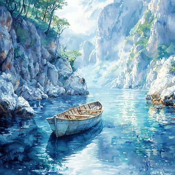 Panel łódka w cichej zatoczce wx59